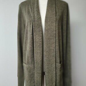 Cuddle Duds open-front shawl collar green herringbone cardigan/duster size Med.